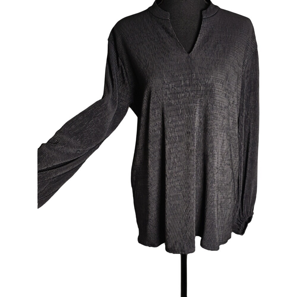 Alfani Black Ribbed Textured Blouse Top Tunic Size XL New with Tags